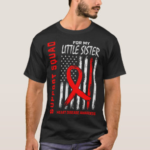 Womens Red Little Sister Heart Disease Awareness F T-Shirt