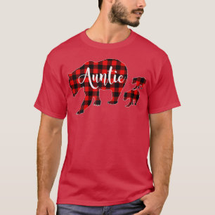 Womens Red Plaid Auntie Bear Two Cubs Matching Fam T-Shirt
