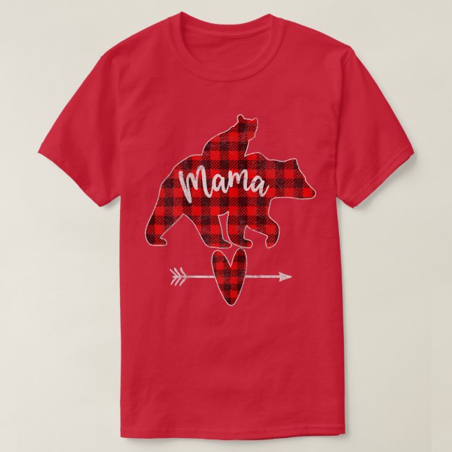 Womens Red Plaid Mama Bear, Red Buffalo Plaid Mama T-Shirt (Design Front)