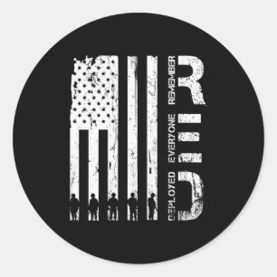 Womens Red Remember Everyone Deployed Military Fri Classic Round Sticker