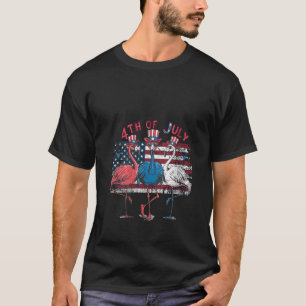 Womens Red White Blue Flamingo Fireworks 4th Of Ju T-Shirt