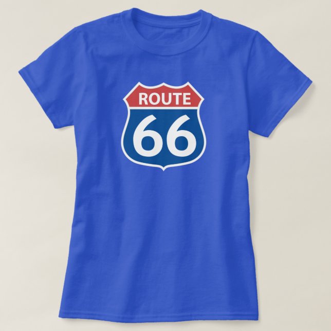 Women's Red White Blue ROUTE 66 Road Sign  T-Shirt (Design Front)