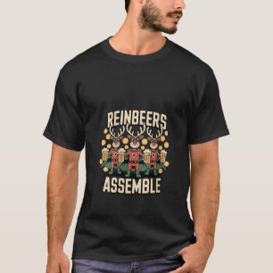 Womens Reinbeers Assemble Funny Drinking Reindeer  T-Shirt