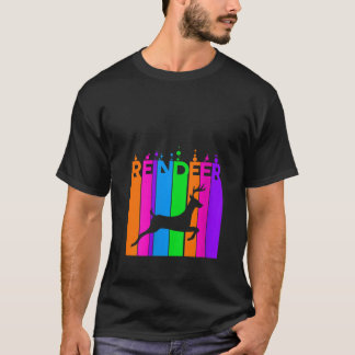 Womens Reindeer Animal Rainbow Bubble with Silhoue T-Shirt