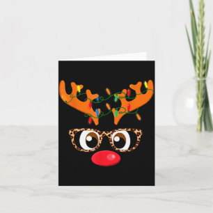 Womens Reindeer Face Gles Leopard Christmas Costum Card