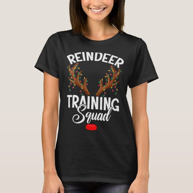 Womens Reindeer Training Squad Team Running Family T-Shirt (Front)