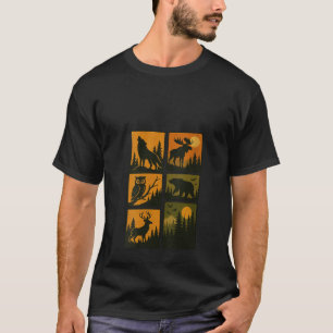 Womens Reindeer Wildlife Forest Animals Silhouette T-Shirt