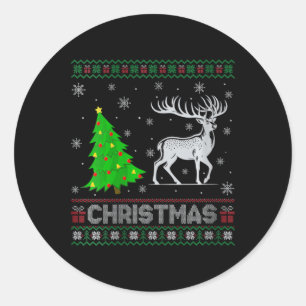 Womens Reindeer Xmas Tree Lighting Ugly Christmas Classic Round Sticker