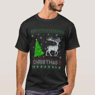 Womens Reindeer Xmas Tree Lighting Ugly Christmas T-Shirt