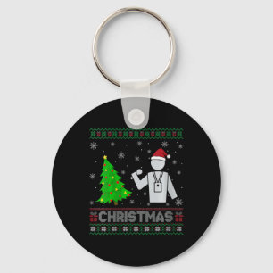 Womens Reporter Xmas Tree Lighting Ugly Christmas Key Ring