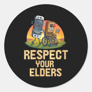 Women's Respect Your Elders Funny Retro Gaming Vid Classic Round Sticker