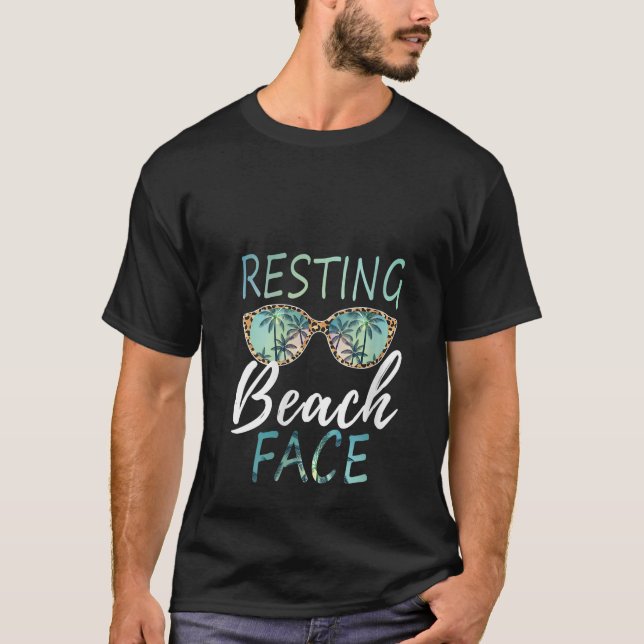 Womens Resting Beach Face Good Vibes Palm Tree Tro T-Shirt (Front)