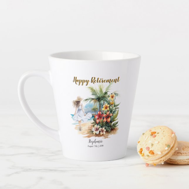 Women's Retirement Beach Aloha Flowers Party Latte Mug (In Situ)