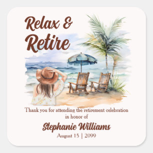 Women's Retirement Beach Chair Themed Party Square Sticker