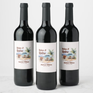 Women's Retirement Beach Chair Themed Party Wine Label