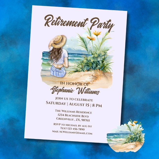 Women's Retirement Beach Theme Elegant Woman Invitation (Creator Uploaded)