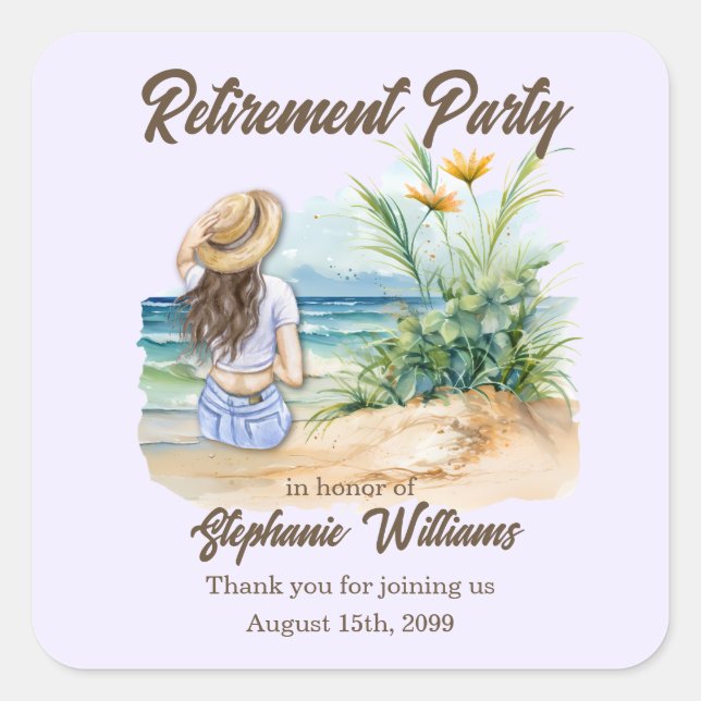Women's Retirement Beach Theme Elegant Woman Square Sticker (Front)