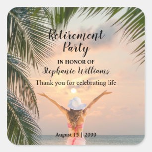 Women's Retirement Beach Themed Sunset Palm Tree   Square Sticker