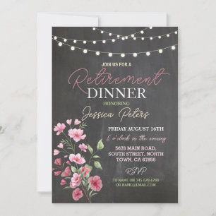 Women's Retirement Dinner Party Pink Floral Invitation