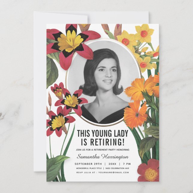 Womens Retirement Invitations Old Photo Botanical (Front)