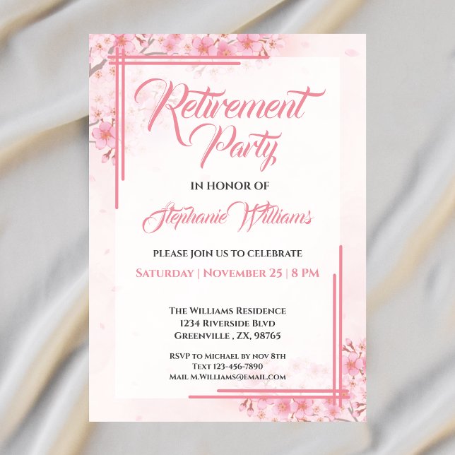 Women's Retirement Party Elegant Pink Floral  Invitation (Creator Uploaded)