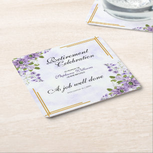 Womens Retirement Party Floral Classic Elegant Square Paper Coaster