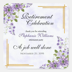 Womens Retirement Party Floral Classic Elegant Square Sticker