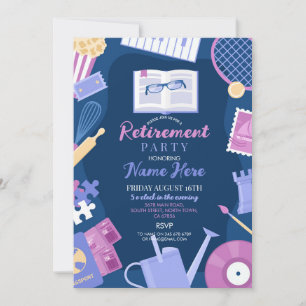 Women's Retirement Party Hobbies Navy  Invitation