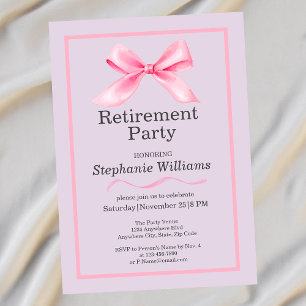 Women's Retirement Party Modern Elegant Pink Bow Invitation
