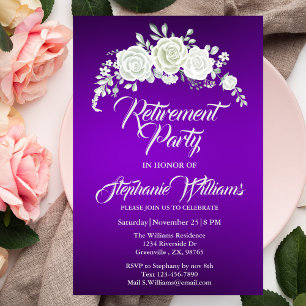 Women's Retirement Party Vintage White Rose  Invitation