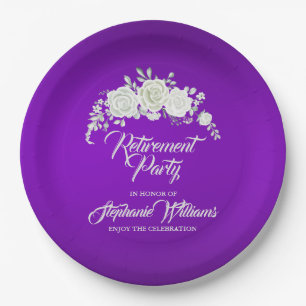 Women's Retirement Party Vintage White Rose  Paper Plate
