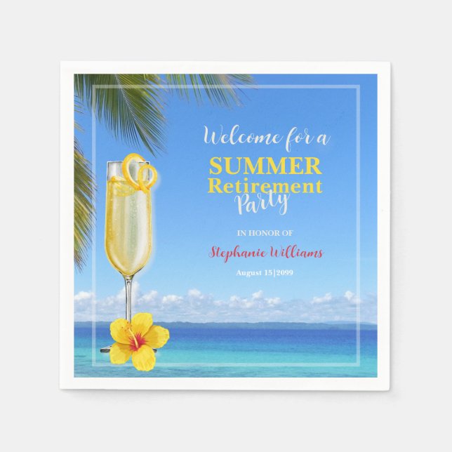 Women's Retirement Summer Ocean Cocktail Party Napkin (Front)