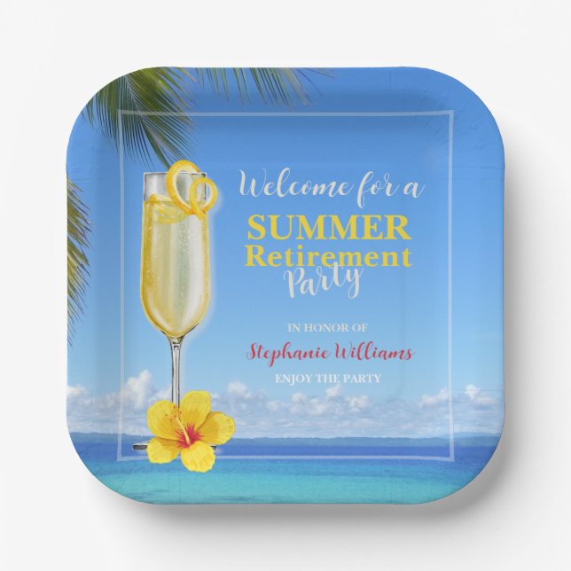 Women's Retirement Summer Ocean Cocktail Party Paper Plate (Front)