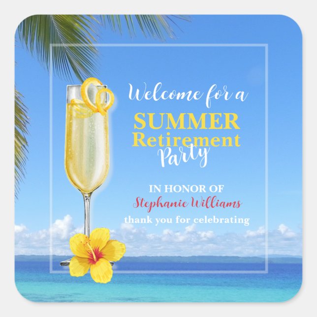 Women's Retirement Summer Ocean Cocktail Party Square Sticker (Front)