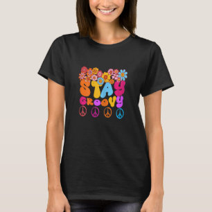 Womens Retro 60s 70s Peace Stay Groovy Sunflowers T-Shirt