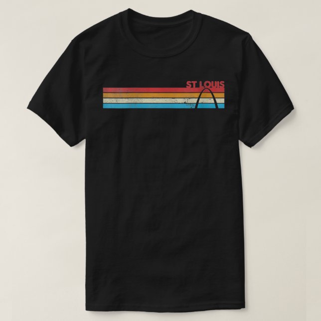Womens Retro 70s Rainbow Stripe St Louis Arch Dist T-Shirt (Design Front)