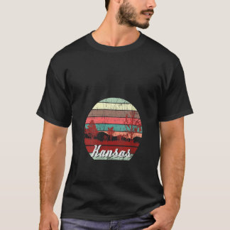 Womens Retro Colour Distressed Kansas Travel Campi T-Shirt
