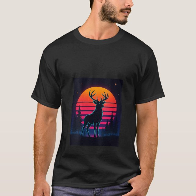 Womens Retro Deer Silhouette Moon Forest Wildlife  T-Shirt (Front)