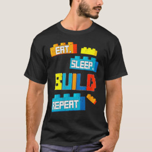 Womens Retro Eat Sleep Build Repeat Master Builder T-Shirt