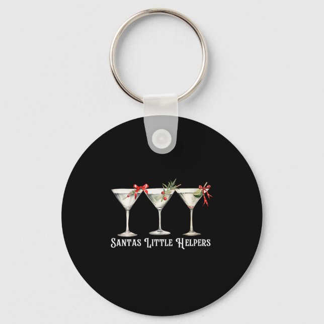 Womens Retro Funny Santa's Little Helper Martini M Key Ring (Front)