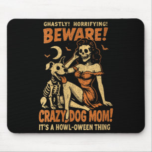 Womens Retro Funny Skeleton Beware Crazy Dog Mum Mouse Mat