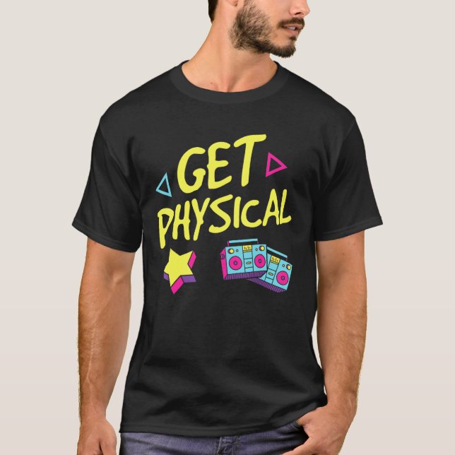 Womens Retro Get Physical Workout Gym Tee Rad 80's (Front)