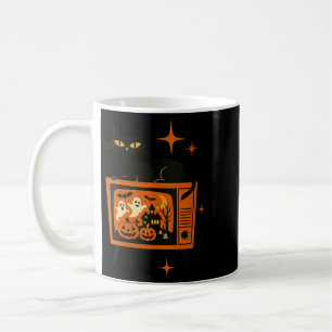 Womens Retro Halloween Black Cat Tv Ghost Pumpkin Coffee Mug