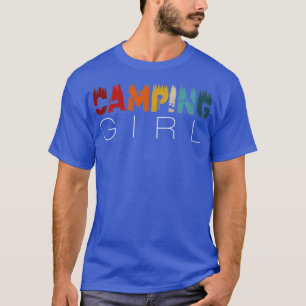 Womens Retro Hand Drawn Camping Girl Outdoor Fun G T-Shirt