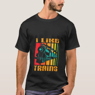 Womens Retro I Like Trains Model Train Locomotive T-Shirt