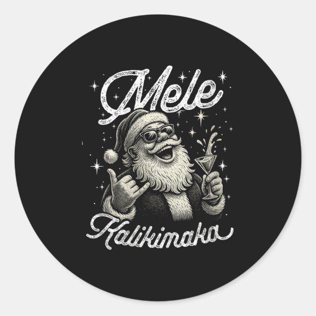 Womens Retro Mele Kalikimaka Hawaiian Christmas Ta Classic Round Sticker (Front)