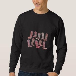 Womens Retro Pink Boots Cowgirl Rodeo Western Coun Sweatshirt