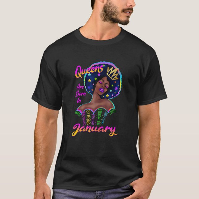 Womens Retro Queens Are Born In January Birthday B T-Shirt (Front)