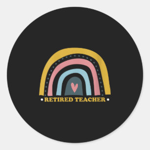 Womens Retro Rainbow Retired Teacher With Heart Sy Classic Round Sticker