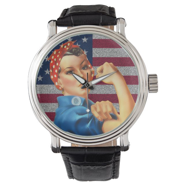 Womens Retro Rosie the Riveter Watch (Front)